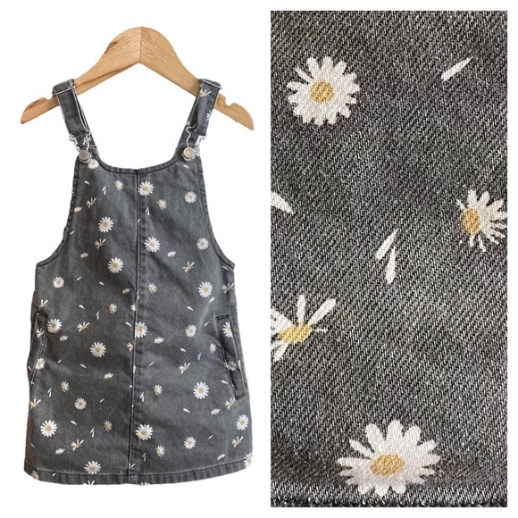 Zara Other - Zara Girls Gray Denim Daisy Floral Print Overalls Dress
